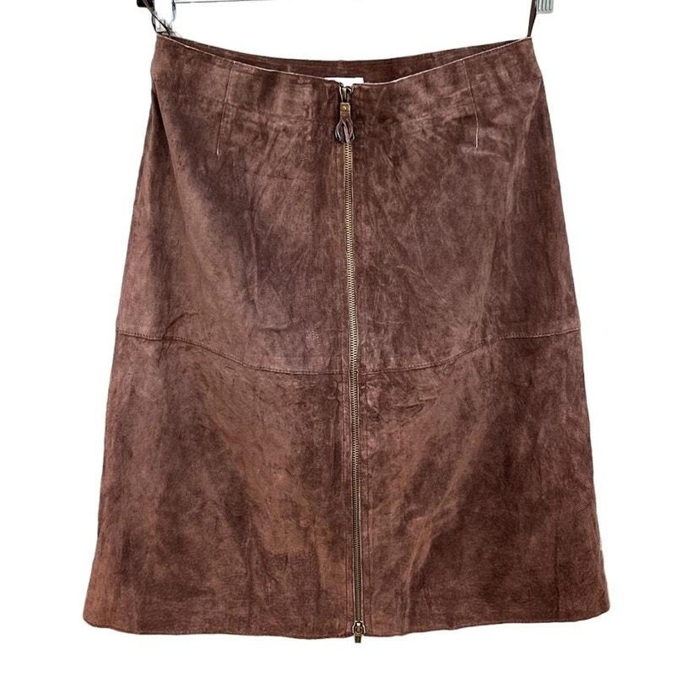 Isaac Mizrahi Chocolate Brown Suede Front-Zip A-Line Skirt